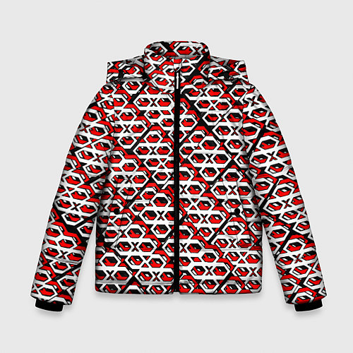 Зимняя куртка для мальчика Красно-белый узор на чёрном фоне / 3D-Светло-серый – фото 1