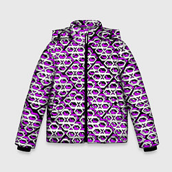 Куртка зимняя для мальчика Фиолетово-белый узор на чёрном фоне, цвет: 3D-черный