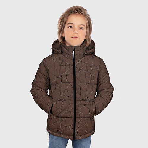 Зимняя куртка для мальчика Абстракция порезы коричневый / 3D-Черный – фото 3