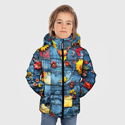 Куртка зимняя для мальчика Подсолнухи на джинсах, цвет: 3D-красный — фото 2