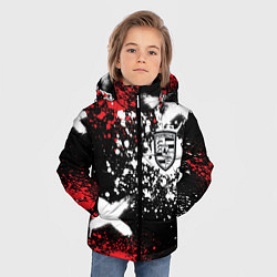 Куртка зимняя для мальчика Логотип Порше на фоне граффити и брызг красок, цвет: 3D-красный — фото 2