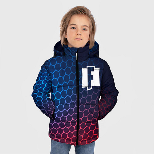 Зимняя куртка для мальчика Fortnite неоновые соты / 3D-Черный – фото 3