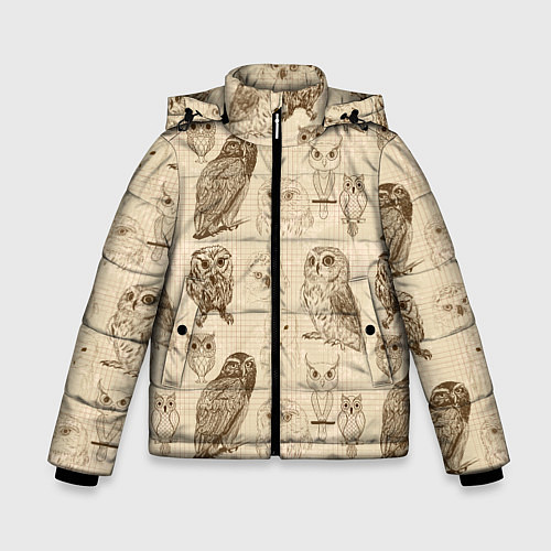 Зимняя куртка для мальчика Эскизы сов тетрадный лист в клетку / 3D-Светло-серый – фото 1