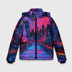 Куртка зимняя для мальчика Город в психоделических цветах, цвет: 3D-черный