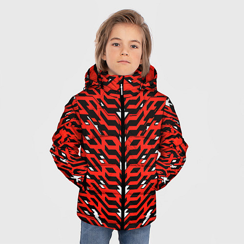 Зимняя куртка для мальчика Агрессивный красныйй паттерн / 3D-Черный – фото 3