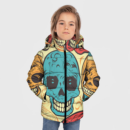 Зимняя куртка для мальчика Праздничные черепа / 3D-Черный – фото 3