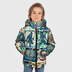Куртка зимняя для мальчика Самураи на пэчворк дениме, цвет: 3D-черный — фото 2