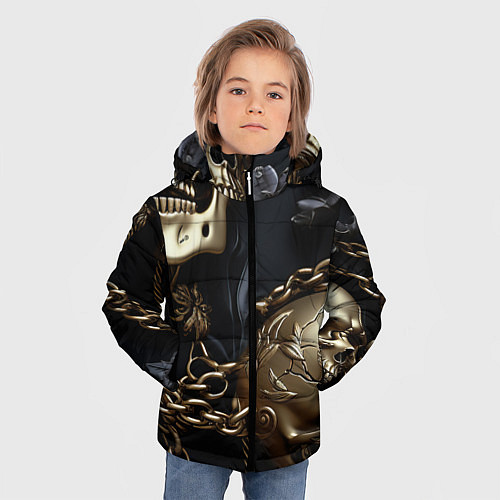 Зимняя куртка для мальчика Прикованные цепями черепа / 3D-Черный – фото 3
