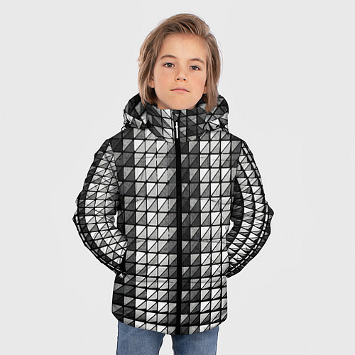 Зимняя куртка для мальчика Чёрно-белые квадраты / 3D-Черный – фото 3