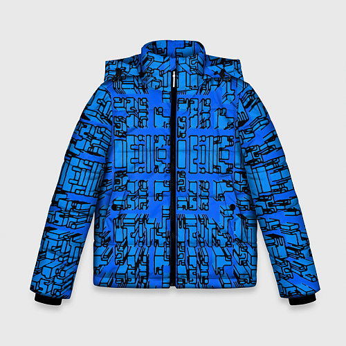 Зимняя куртка для мальчика Синие фигуры с эффектом рыбьего глаза / 3D-Светло-серый – фото 1