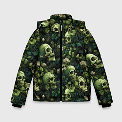 Куртка зимняя для мальчика Поле черепов с цветами, цвет: 3D-черный