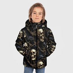 Куртка зимняя для мальчика Прикованные золотой цепью черепа, цвет: 3D-черный — фото 2