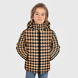 Куртка зимняя для мальчика Паттерн черных и коричневых квадратов, цвет: 3D-красный — фото 2