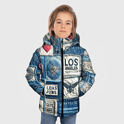 Куртка зимняя для мальчика Лос Анджелес на джинсах-пэчворк, цвет: 3D-светло-серый — фото 2