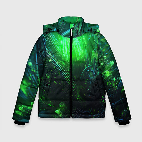 Зимняя куртка для мальчика Зеленая кислотная яркая неоновая абстракция / 3D-Светло-серый – фото 1