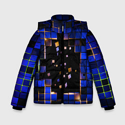 Куртка зимняя для мальчика Окно в пространство - синие кубы, цвет: 3D-светло-серый