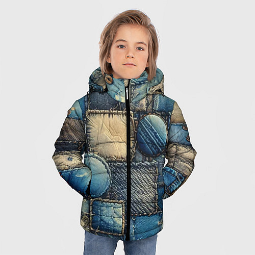 Зимняя куртка для мальчика Denim patchwork - ai art / 3D-Светло-серый – фото 3