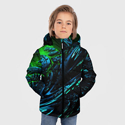 Куртка зимняя для мальчика Яркая зеленая краска на темной абстракции, цвет: 3D-светло-серый — фото 2