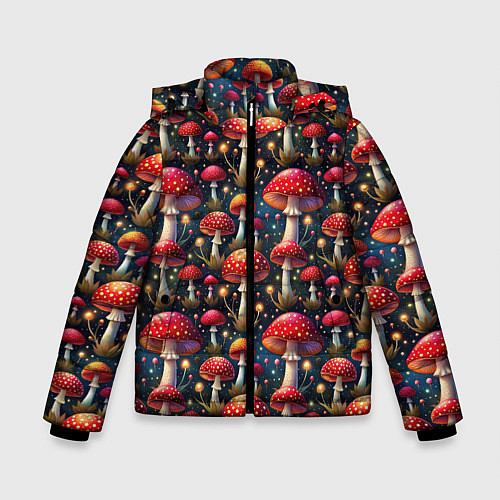 Зимняя куртка для мальчика Грибы дикие лесные мухоморы / 3D-Светло-серый – фото 1
