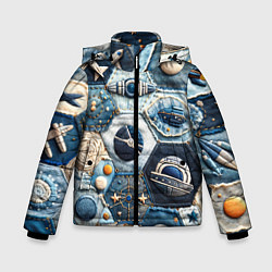 Куртка зимняя для мальчика Пэчворк с авиацией, цвет: 3D-черный