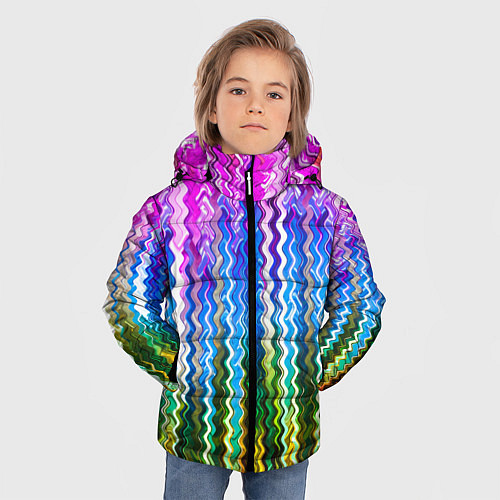 Зимняя куртка для мальчика Разноцветные волнистые полосы / 3D-Черный – фото 3