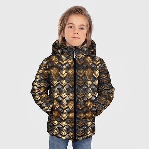 Зимняя куртка для мальчика Золотистая текстурная броня / 3D-Черный – фото 3