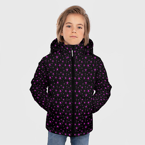 Зимняя куртка для мальчика Чёрный с сиреневыми звёздочками / 3D-Черный – фото 3