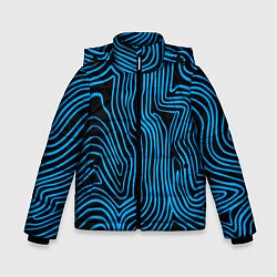 Куртка зимняя для мальчика Синие линии узор, цвет: 3D-черный