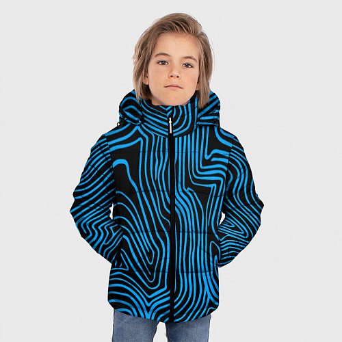 Зимняя куртка для мальчика Синие линии узор / 3D-Черный – фото 3