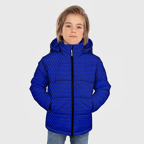 Зимняя куртка для мальчика Имитация сетки паттерн чёрно-синий / 3D-Черный – фото 3