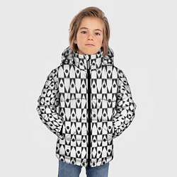 Куртка зимняя для мальчика Чёрно-белые ромбы и круги на белом фоне, цвет: 3D-светло-серый — фото 2