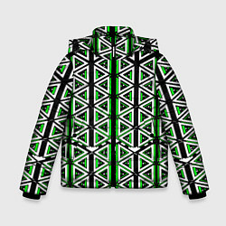 Зимняя куртка для мальчика Бело-зелёные треугольники на чёрном фоне