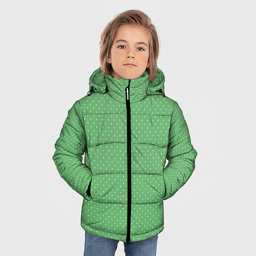 Зимняя куртка для мальчика Светлый зелёный в маленький белый горошек / 3D-Черный – фото 3