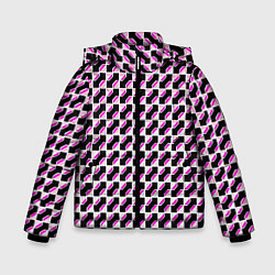 Куртка зимняя для мальчика Чёрно-розовые ячейки, цвет: 3D-светло-серый