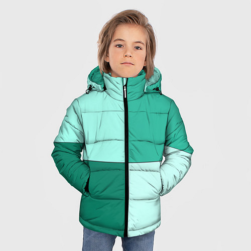 Зимняя куртка для мальчика Геометричный зелёный и мятный / 3D-Черный – фото 3