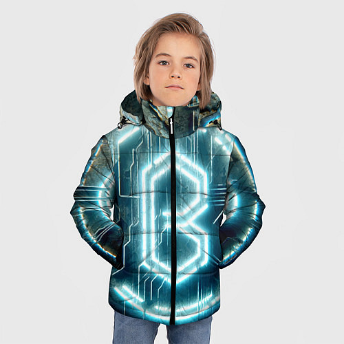 Зимняя куртка для мальчика Неоновая вывеска - свечение / 3D-Черный – фото 3
