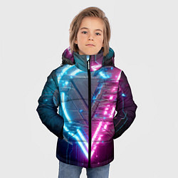 Куртка зимняя для мальчика Neon geometric abstraction - ai art, цвет: 3D-светло-серый — фото 2