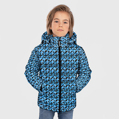 Зимняя куртка для мальчика Чёрные плюсики на синем фоне / 3D-Черный – фото 3