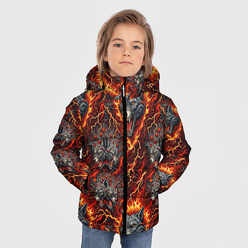 Зимняя куртка для мальчика Волки эпичный паттерн / 3D-Светло-серый – фото 3