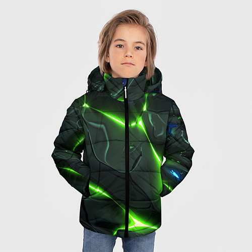 Зимняя куртка для мальчика Яркий неоновый свет из разлома плит / 3D-Светло-серый – фото 3