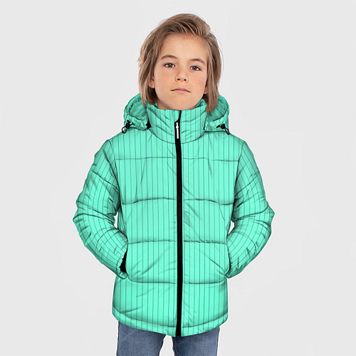 Зимняя куртка для мальчика Светлый бирюзовый в тонкую полоску / 3D-Черный – фото 3