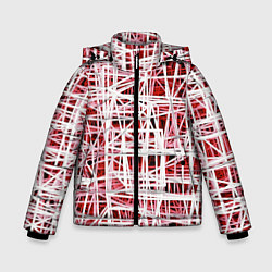 Куртка зимняя для мальчика Хаотичный кубический каркас в красном тумане, цвет: 3D-светло-серый