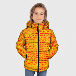 Куртка зимняя для мальчика Яркий красно-жёлтый абстарктный полосатый, цвет: 3D-черный — фото 2