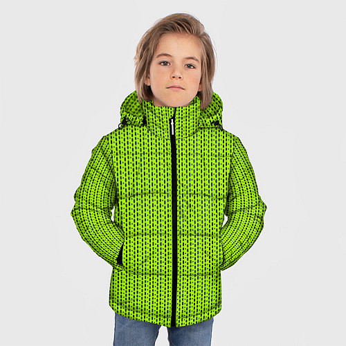 Зимняя куртка для мальчика Ярко-зелёный в маленькие чёрные полоски / 3D-Черный – фото 3