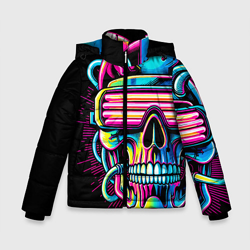 Зимняя куртка для мальчика Cyber skull - ai art neon / 3D-Светло-серый – фото 1