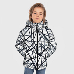 Куртка зимняя для мальчика Чёрные хаотичные линии на белом фоне, цвет: 3D-красный — фото 2