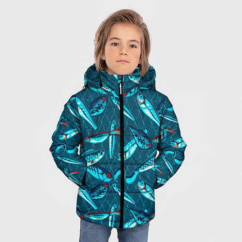 Зимняя куртка для мальчика Рыболовные блесна / 3D-Светло-серый – фото 3