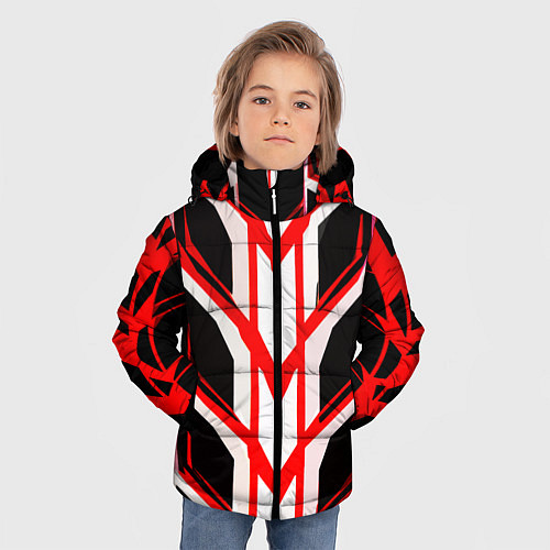 Зимняя куртка для мальчика Красные полосы на чёрно-белом фоне / 3D-Черный – фото 3