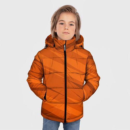 Зимняя куртка для мальчика Тёмный оранжевый полосами / 3D-Черный – фото 3