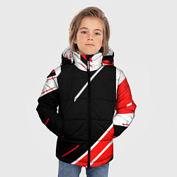 Куртка зимняя для мальчика Бело-красные полосы на чёрном фоне, цвет: 3D-красный — фото 2